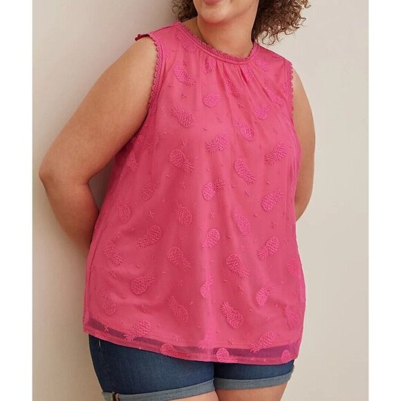 TORRID Pineapple Embroidered Sleeveless Lace Mesh Ruffle Tank Top Size 3X - Picture 2 of 9